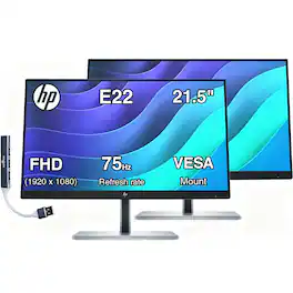 HP - E22 G5 21.5" FHD IPS Monitor, Anti-Glare, Flicker Free, Displayport, HDMI&DKZ Hub, (6N4E8AA#ABA) 2 Pack - Black/Silver
