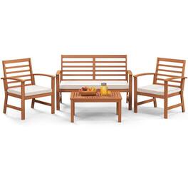 Pefilos - 4 Pieces Outdoor Furniture Set, Deluxe Outdoor Patio with Stable Acacia Wood Frame-Beige - White