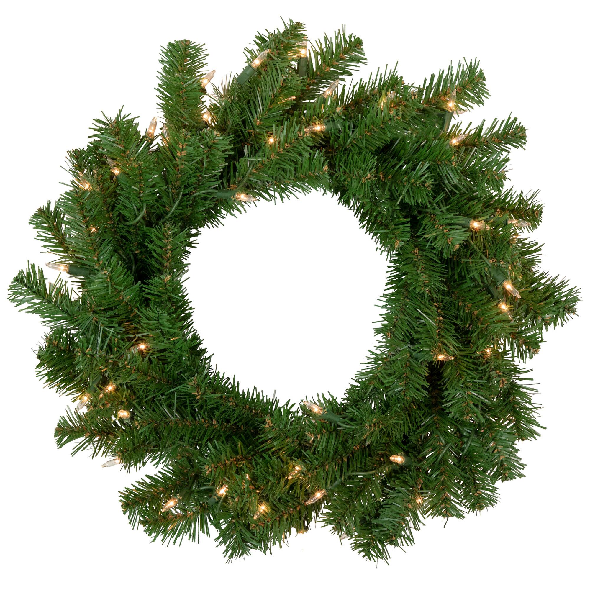 Front. Northlight - Pre-Lit Deluxe Dorchester Pine Artificial Christmas Wreath - 18" - Clear Lights - Green.