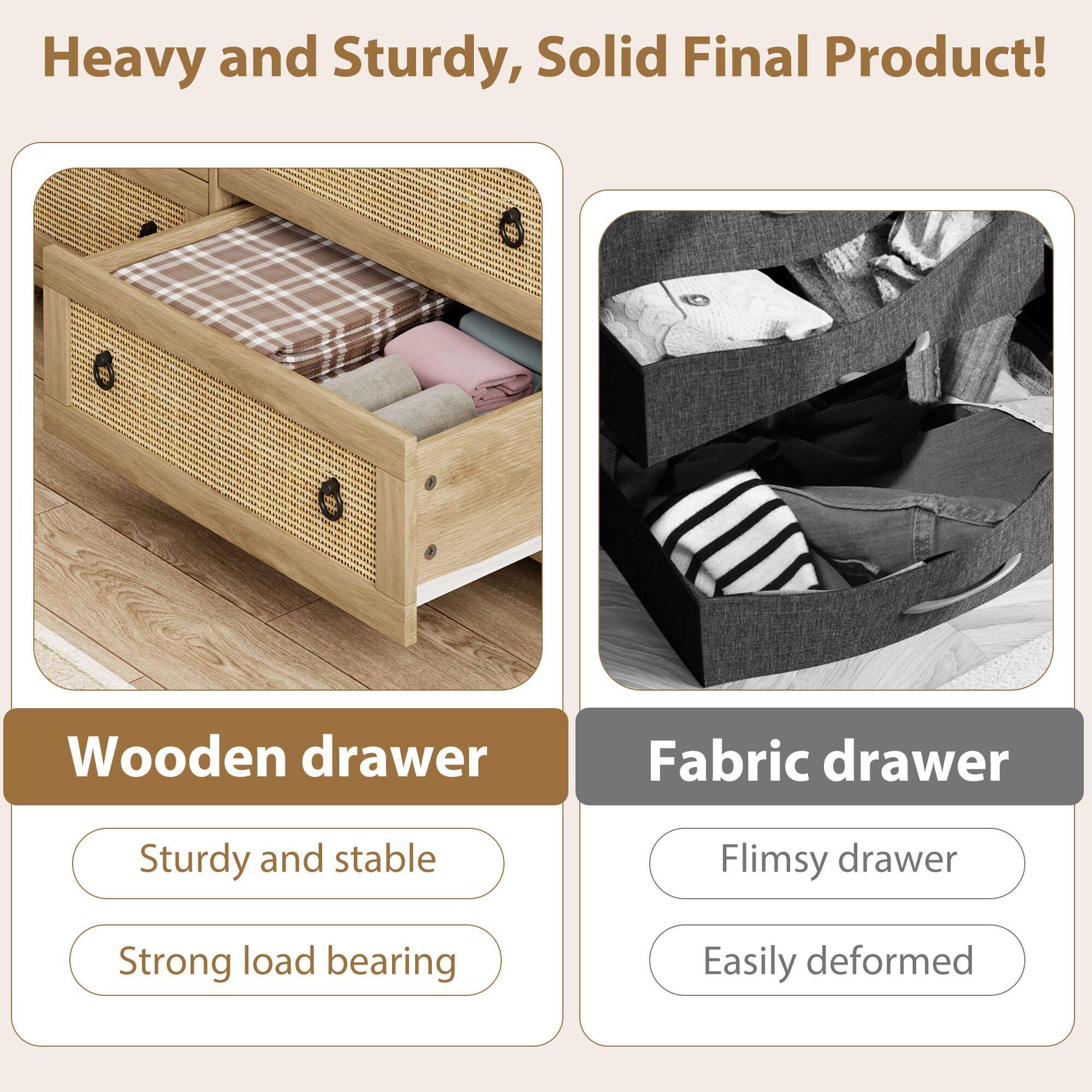 Alt View 5. Acekool - Rattan Dresser for Bedroom with 6 Drawers, Chest of Drawers with Large Clothes Storage Cabinet - Yellow.