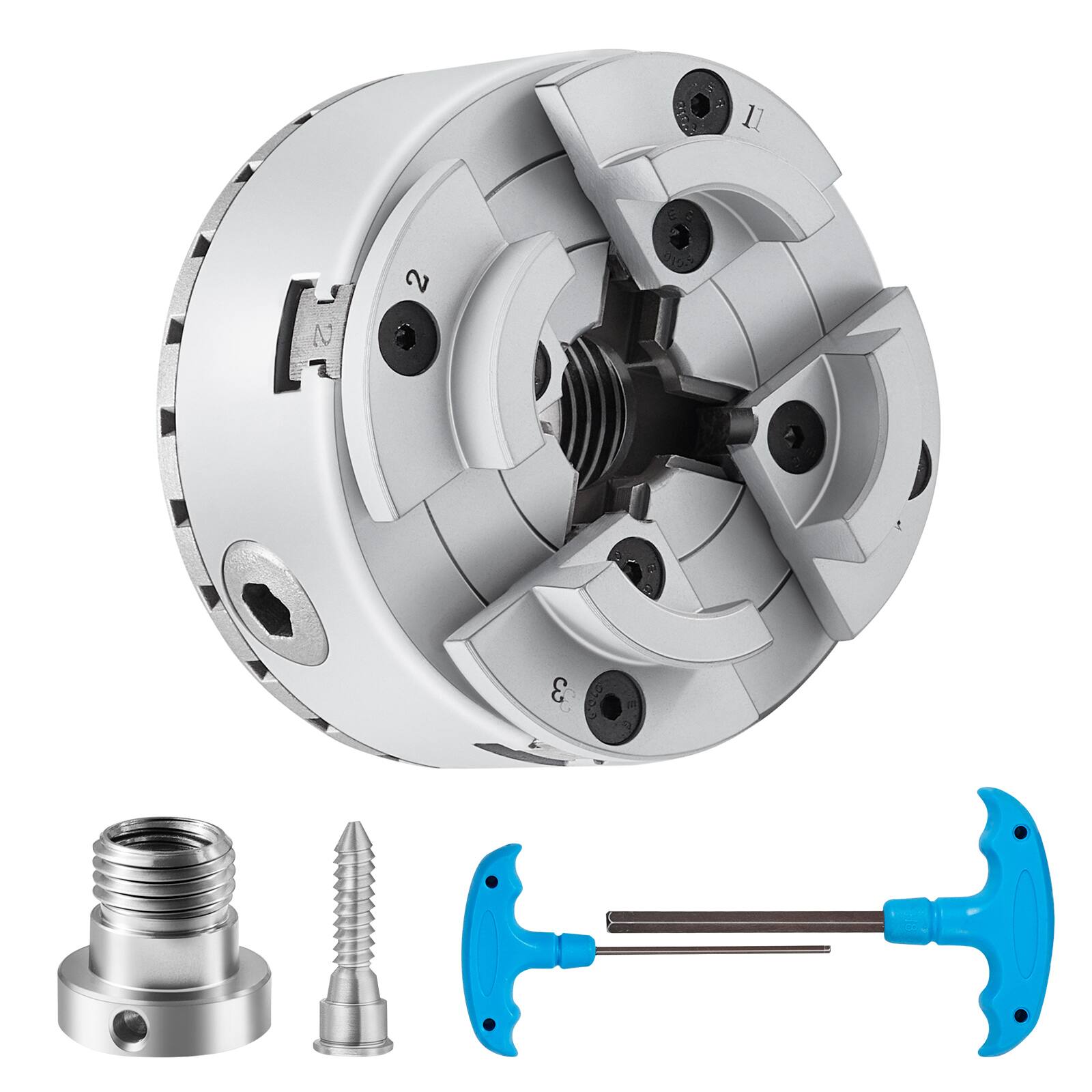 Front. VEVOR - KP2-3/4 Lathe Chuck, 4-Jaw 2.75" Diameter, Metal Lathe Chuck Turning Machine Accessories, Self-centering Tool, for Lathe - Silver.