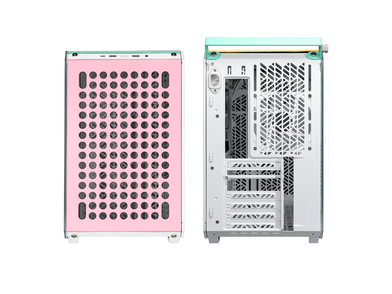 Alt View 3. Cooler Master - Cooler Master QUBE 500 Macaron ATX Gaming Case, Mint/Pink/Cream, Tempered Glass, USB-C, Handle (Q500-DGNN-S00) - Mint.