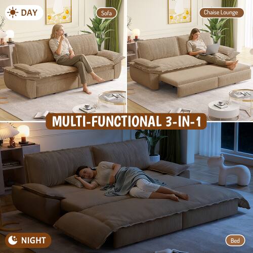 DAY Sofa Chaise Lounge MULTI-FUNCTIONAL 3-IN-1 NIGHT Bed

- DAY
  - Sofa
  - Chaise Lounge

- NIGHT
  - Bed

MULTI-FUNCTIONAL 3-IN-1