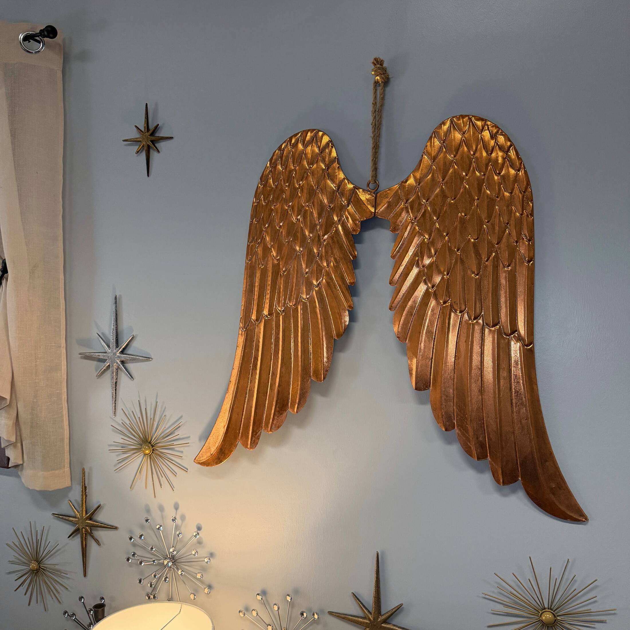 Alt View 4. Zeckos - Metal Angel Wings Wall Sculpture Copper Bronze 34 Inch Wide Jute Hanging Decor - Copper.