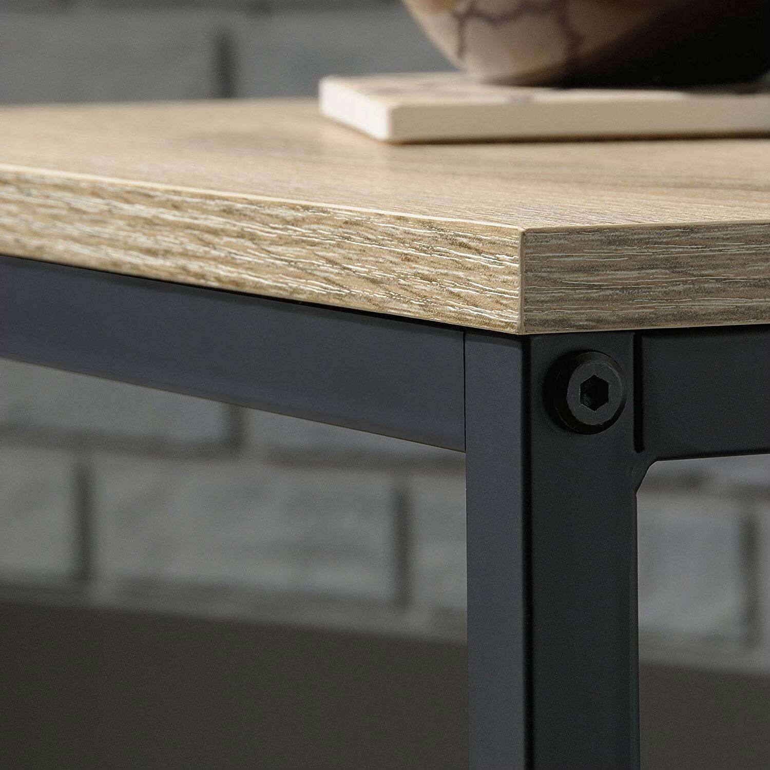 Back. Hivvago - Modern Black Metal Frame End Table with Oak Finish Wood Top and Bottom Shelf - Black, Oak.