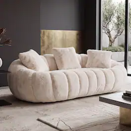 Anysun - Floral-Shaped Sofa – Ultra-Soft Faux Fur Sofa, Large Living Room Two-Seater Sofa, Two-Person Style - Beige