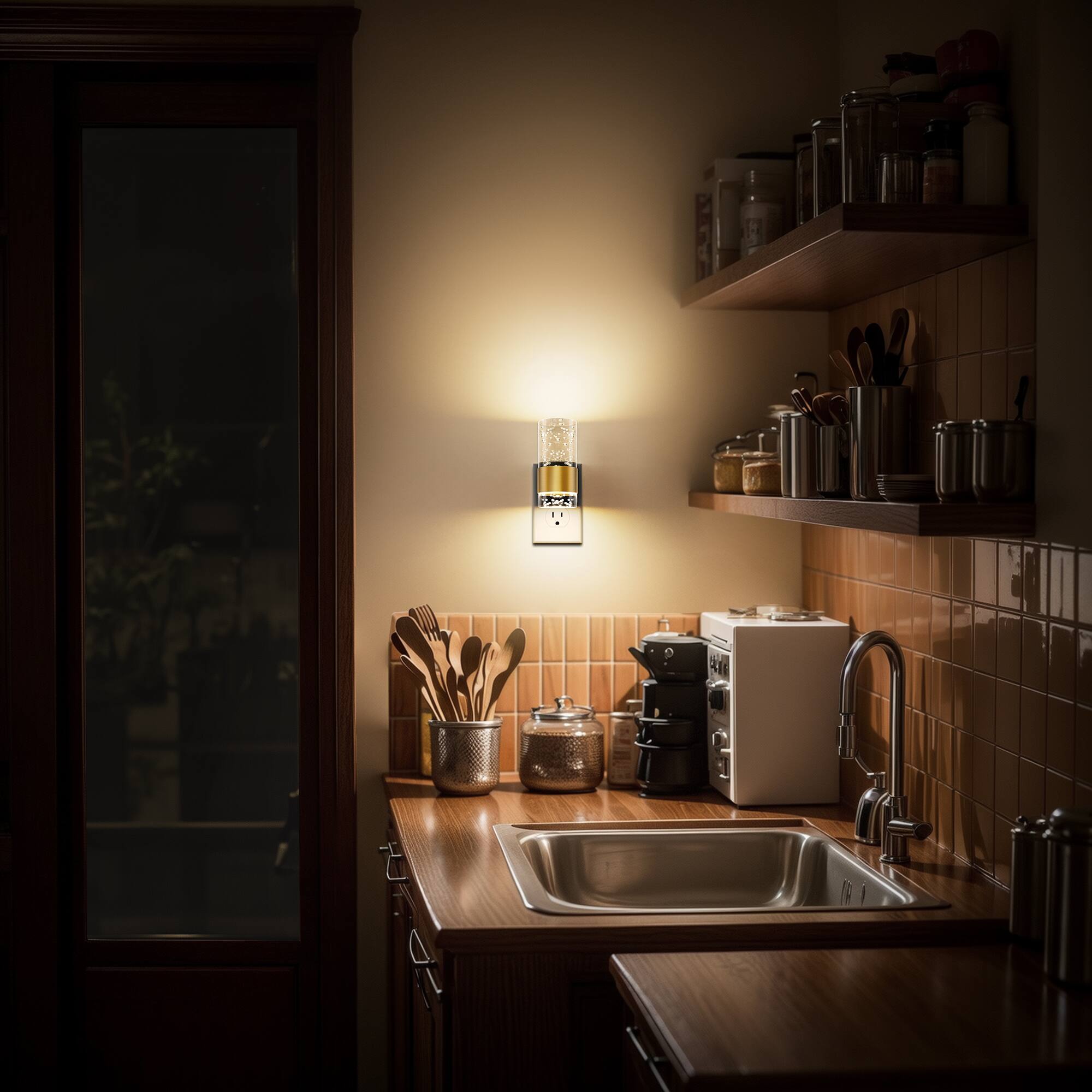Alt View 2. Jandcase - JANDCASE 2-Pack 1W  Plug-in Night Light, 3000K Warm Glow, Bubble Acrylic Pillar,Up/Down Light - Black and Gold.