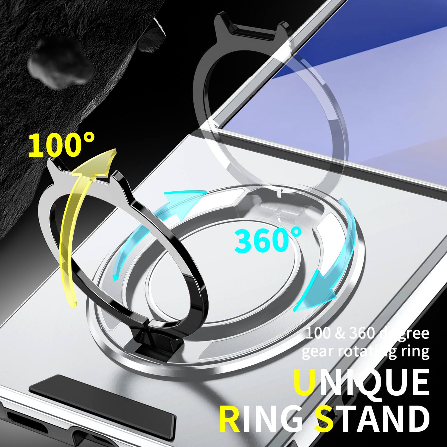 100°
360°
100 & 360 degree gear rotating ring
UNIQUE RING STAND