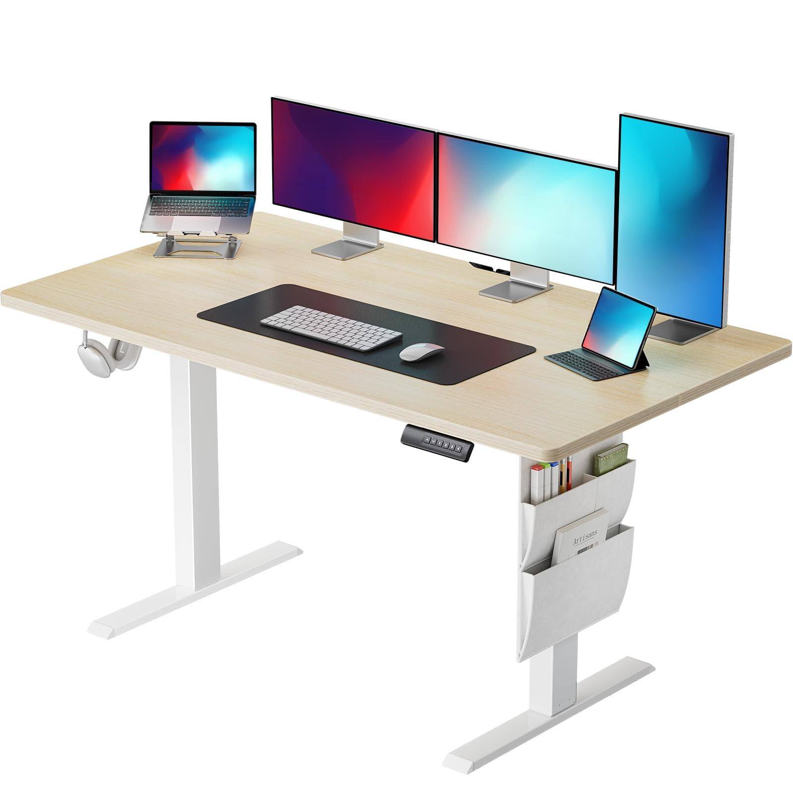 Angle. Hirose Alice - Marsail Standing Desk Adjustable Height,* Electric Standing Desk with Storage Bag,Sit Stand up Desk for Hom... - Maple 55x28".