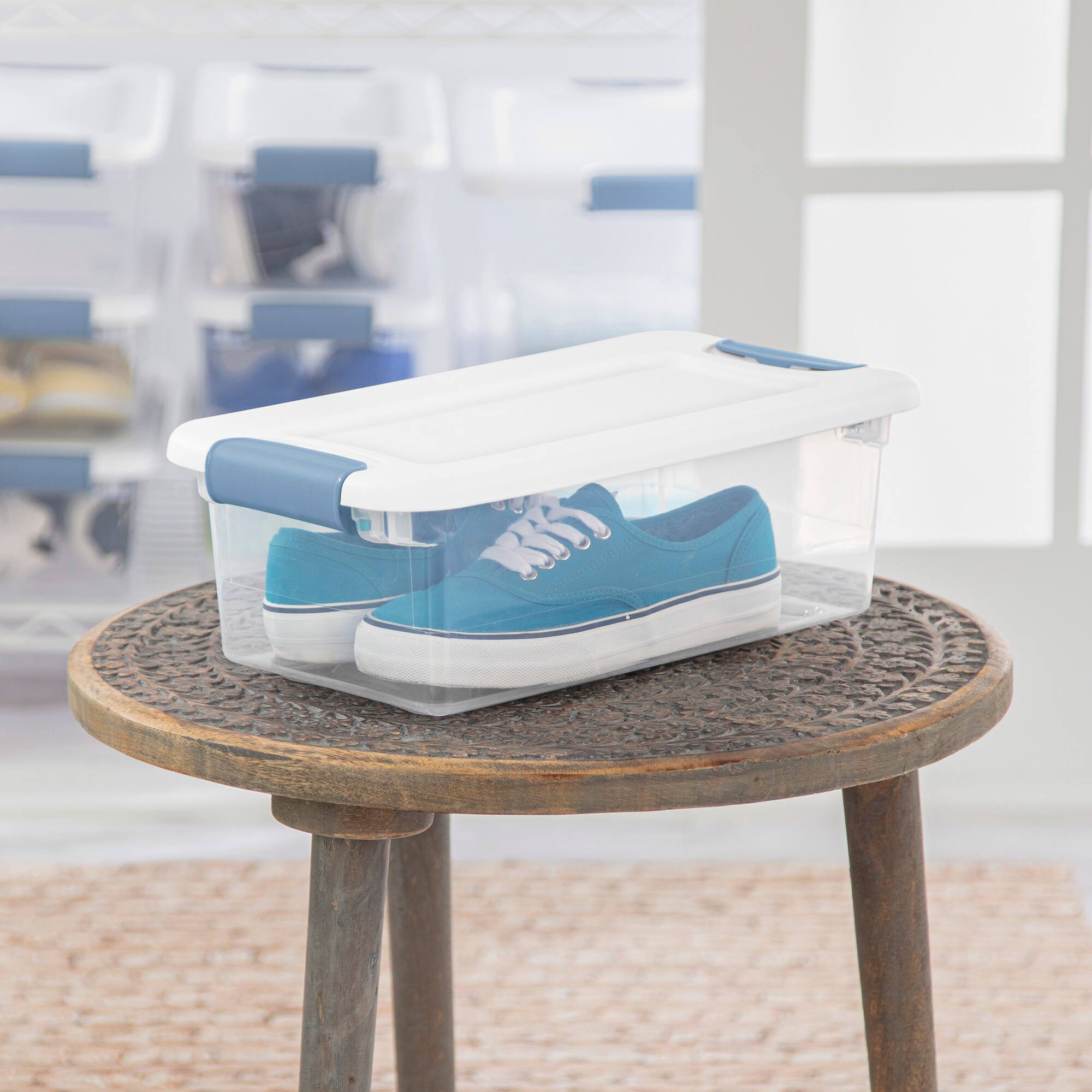 Alt View 5. Sterilite - Sterilite 6 Qt. Plastic Stackable Storage Box with Latching Lid, Clear (12 Pack) - Clear/Blue.