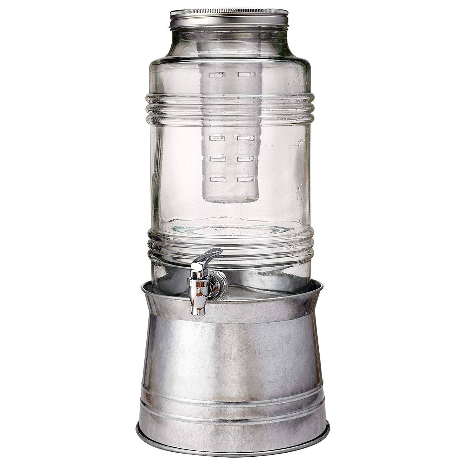 Angle. Style Setter - Bungalow 2.4 Gallon Glass Beverage Dispenser with Fruit Infuser and Galvanized Metal Base - Clear.
