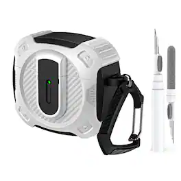 Dteck - For Airpods 5th/4th Gen Case with Buckle, Rugged Security Lock Wireless Charging Shockproof Cover+Cleaner Kit Pen - White