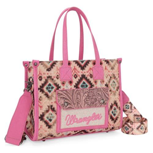 Front. DORLUKFU - Wrangler Aztec Tote Bag for Women Western Purses and Handbags - Pink.