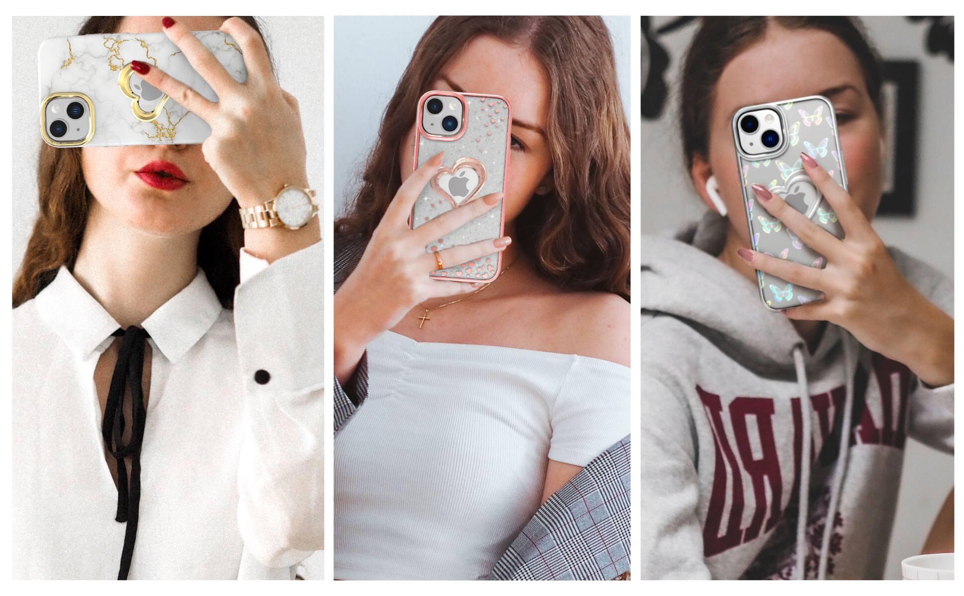 Alt View 4. Vena - vLove Glitter Heart Case for Apple iPhone 15 Plus / iPhone 14 Plus - Butterfly - Multicolored.