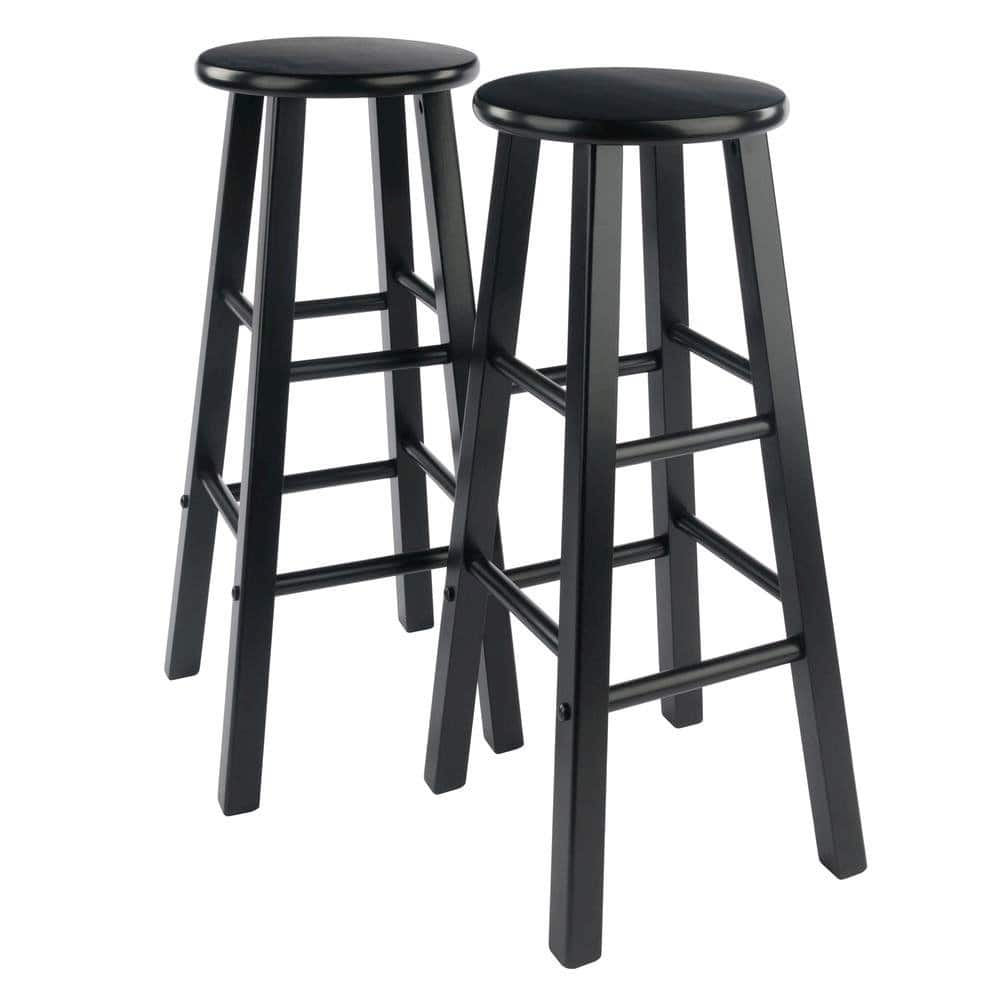 FurniFact - Rustic Wooden Bar Stools – Backless Wood Counter Stools Set of 2 - Black