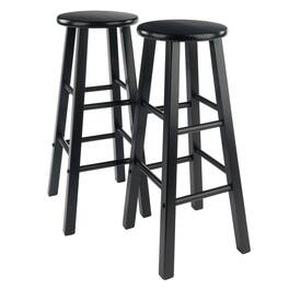 FurniFact - Rustic Wooden Bar Stools – Backless Wood Counter Stools Set of 2 - Black