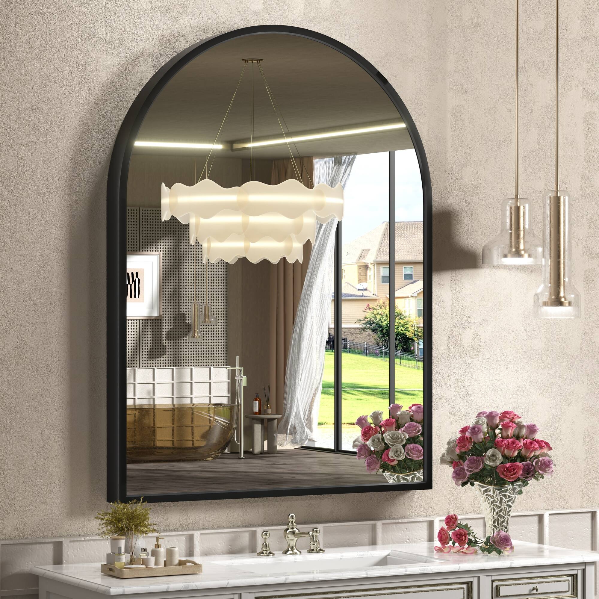 Alt View 2. Boyel Living - 20 x 30 in Elegant Arch Mirror with Sleek Black Aluminum Frame and Premium Glass.