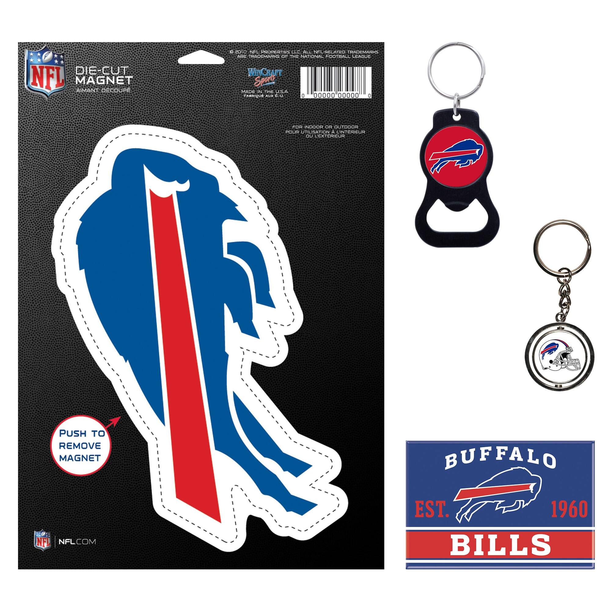 WinCraft - Buffalo Bills 4-Pack Key Rings and Magnets Set - Multicolor