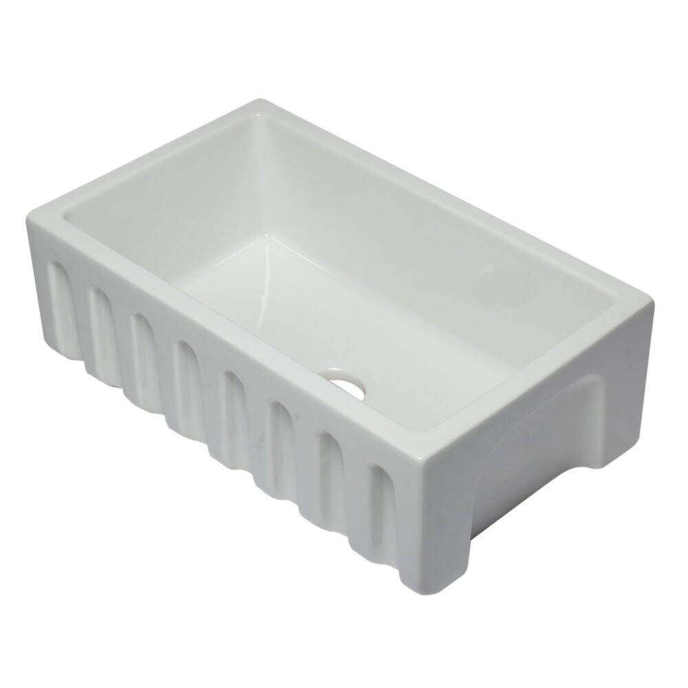 Alt View 5. Alfi - ALFI brand 30 inch White Reversible Smooth / Fluted Single Bowl Fireclay Farm Sink - White.
