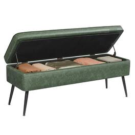 Songmics Home - Collection Storage Ottoman Bench – 15-Gallon Mid-Century Modern Entryway Forest - Green