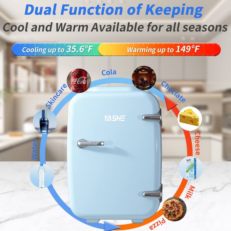 Dual Function of Keeping Cool and Warm Available for all seasons

Cooling up to 35.6°F  
Warming up to 149°F

- Cola
- Skincare
- Water
- Chocolate
- Cheese
- Milk
- Pizza