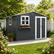 Angle. Anysun - 10x8 FT Outdoor Metal Storage Shed with Window & Flower Rack – Lockable Double Doors Tool Shed, Waterproof Weatherproof - Coal Gray.