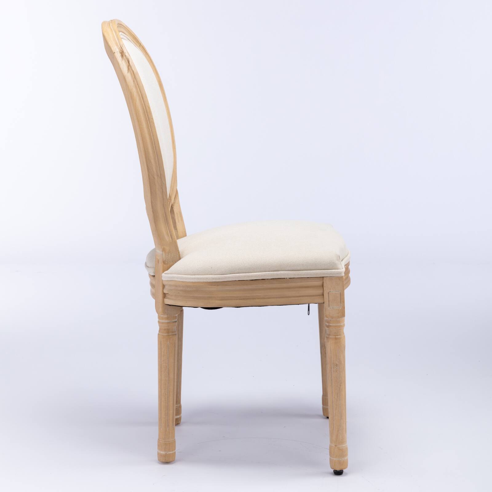 Back. Tiramisubest - French Style Solid Wood Frame Antique Painting Linen Fabric Back Dining Chair,Set of 2,Beige - Beige.