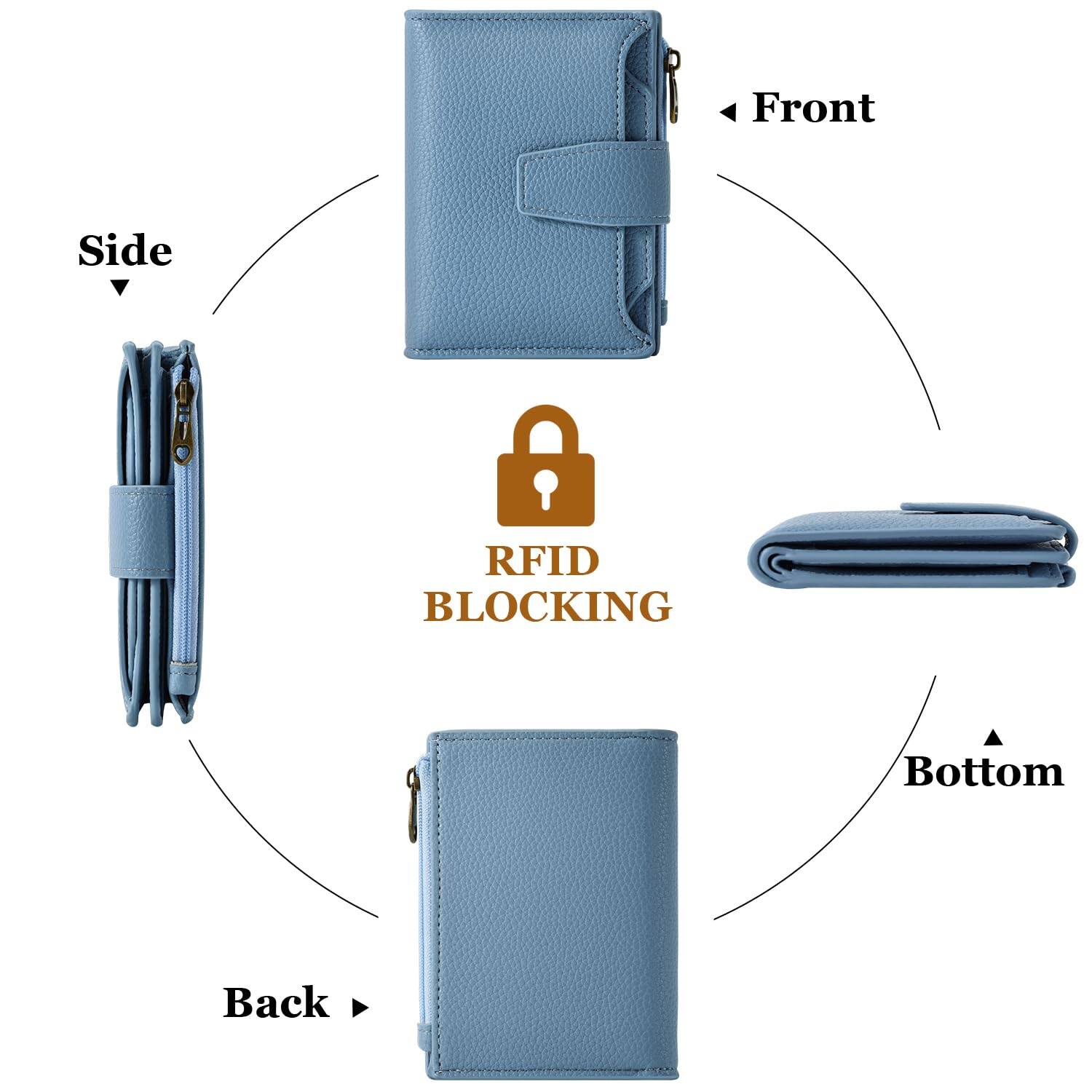 Alt View 1. Jadie Link - Small Wallet Women Rfid Blocking Soft Leather Bifold Compact Card Holder Zipper Pocket Window Compact Design, Carry Ease - Colorblock - Blue/Plum Red.