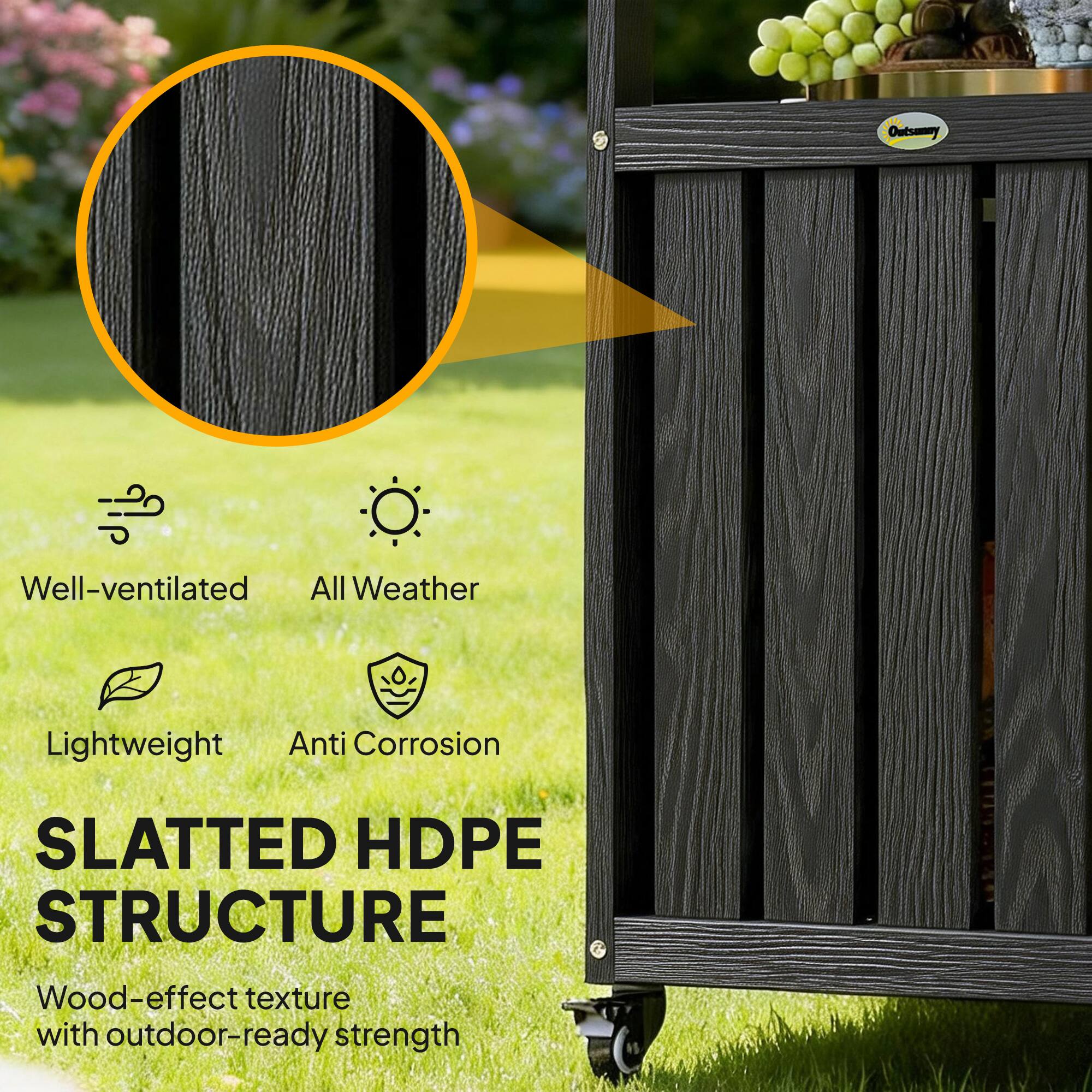 Outsanay Well-ventilated All Weather Lightweight Anti Corrosion SLATTED HDPE STRUCTURE  
Wood-effect texture with outdoor-ready strength