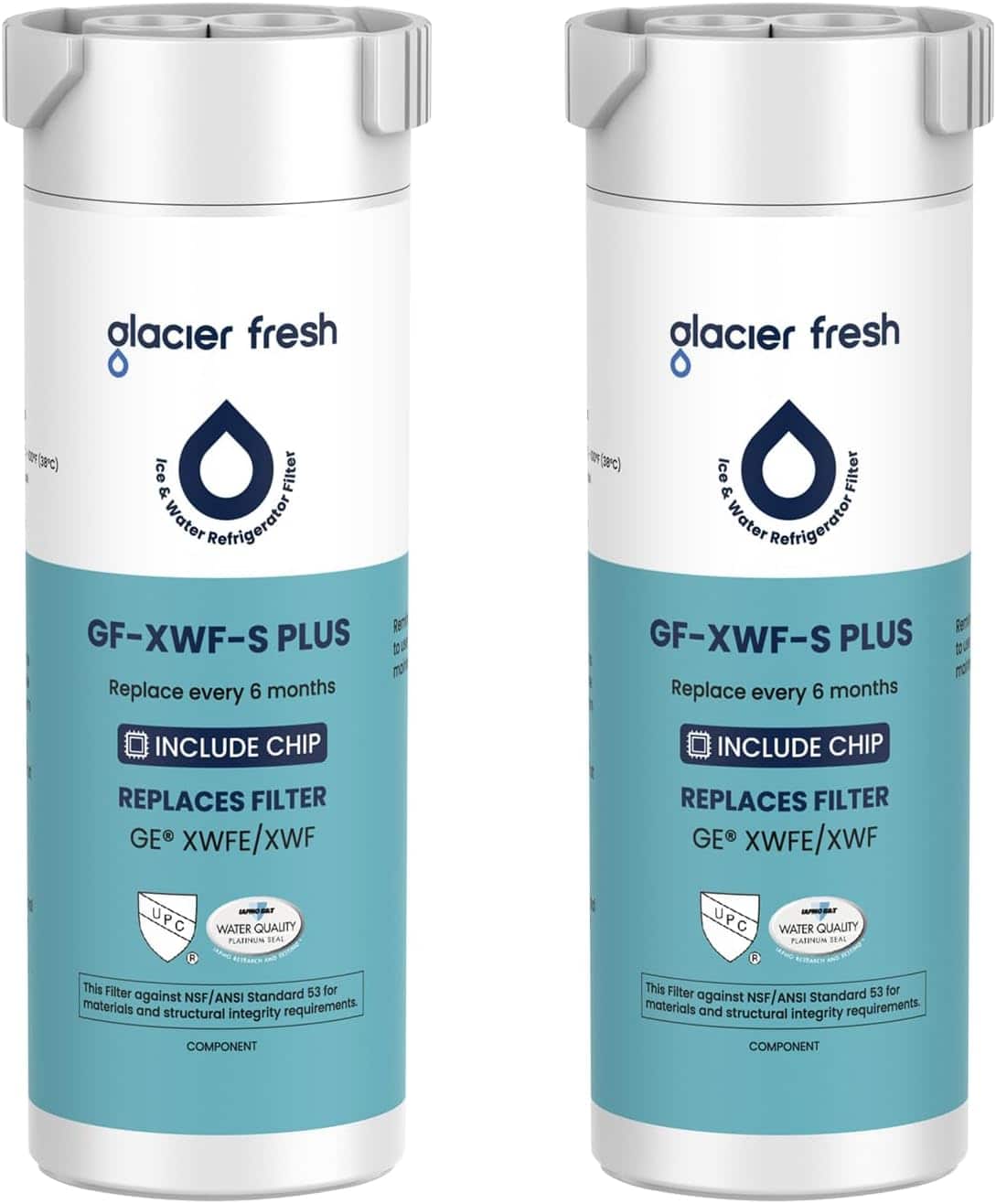 GLACIER FRESH - Water Filter Replacement for GE XWFE, XWF Refrigerator Filter(Built-in CHIP), NSF/ANSI 53, 2 Pack