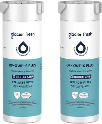 glacier fresh
Ice & Water Refrigerator Filter
GF-XWF-S PLUS
Replace every 6 months
INCLUDE CHIP
REPLACES FILTER GE® XWFE/XWF
UPC
WATER QUALITY
PLATINUM SEAL
This Filter against NSF/ANSI Standard 53 for materials and structural integrity requirements.
COMPONENT