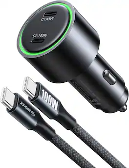 Esoulk - 145W Dual USB-C Car Charger Adapter for iPhone 17 Pro Max iPad Macbook - Black