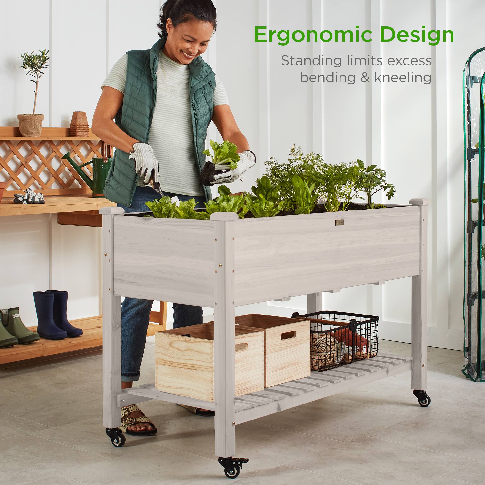 Ergonomic Design  
Standing limits excess bending & kneeling