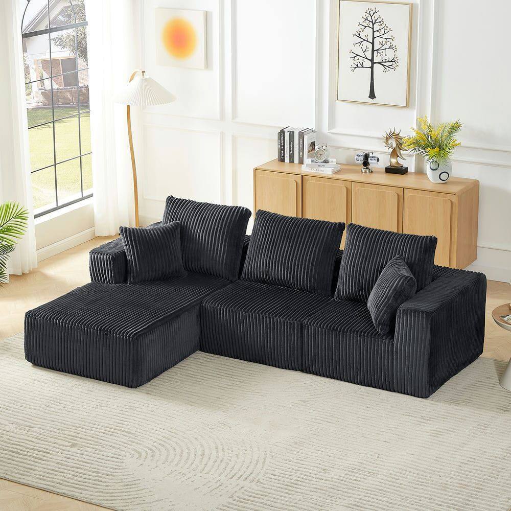 Alt View 1. Kadyn - 4-Person Modular Sectional Sofa, Left Chaise Cloud Design with Corduroy Fabric and Deep Seats, Dark Gray - Gray.