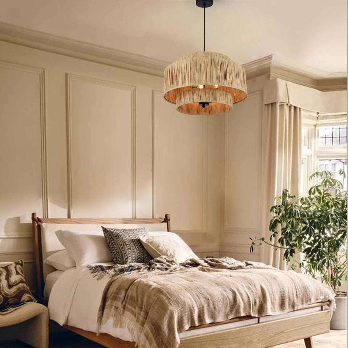 Angle. Loheer - Loheer 3 Light Boho Chandelier with Natural Rattan Shade for Dining Room.