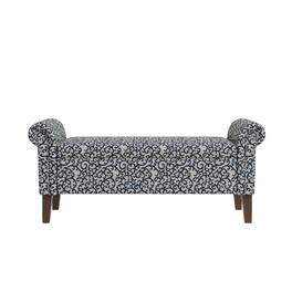 Ropilly - Rolled Arm Storage Bench Upholstered Entryway Ottoman with Nailhead Trim, Patterned Fabric - Black