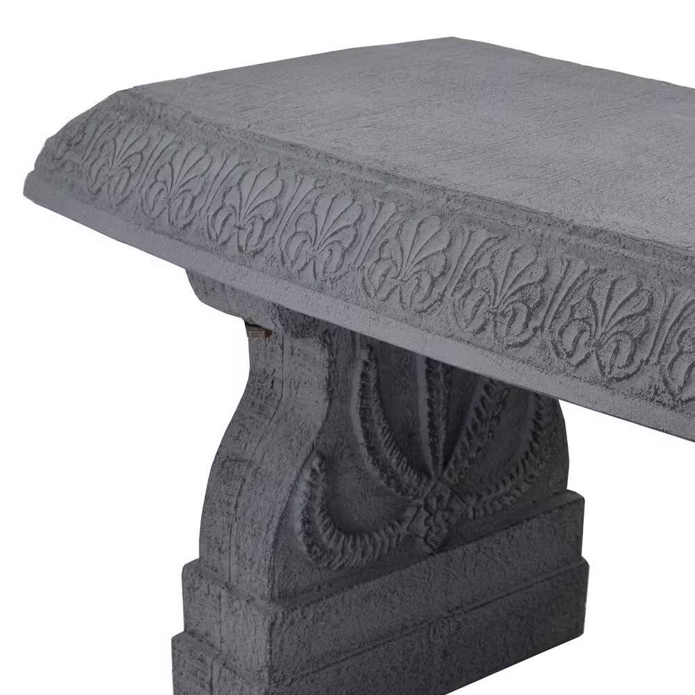 Back. Hivvago - Outdoor Fiber-Clay Garden Bench in Grey Stone Finish - Gray.