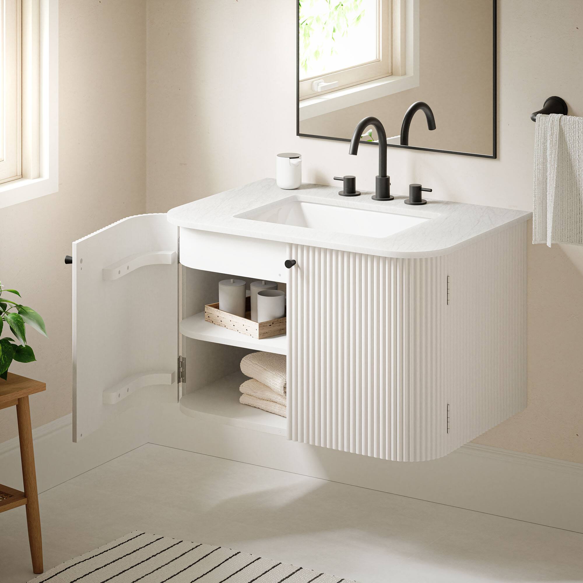Alt View 1. Modway - Zia Wall-Mount Bathroom Vanity with Marble Sink by Modway - Ivory.