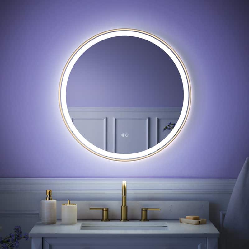 "WELLFOR - 28"" Framed Round LED Bathroom Mirror, Anti-Fog Wall-Mounted Vanity Mirror with Dimmable& Memory Function - Brushed Gold" price history on PriceWatchPro