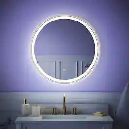 WELLFOR - 28 in Framed Round LED Bathroom Mirror, Anti-Fog Wall-Mounted Vanity Mirror with Dimmable& Memory Function - Brushed Gold