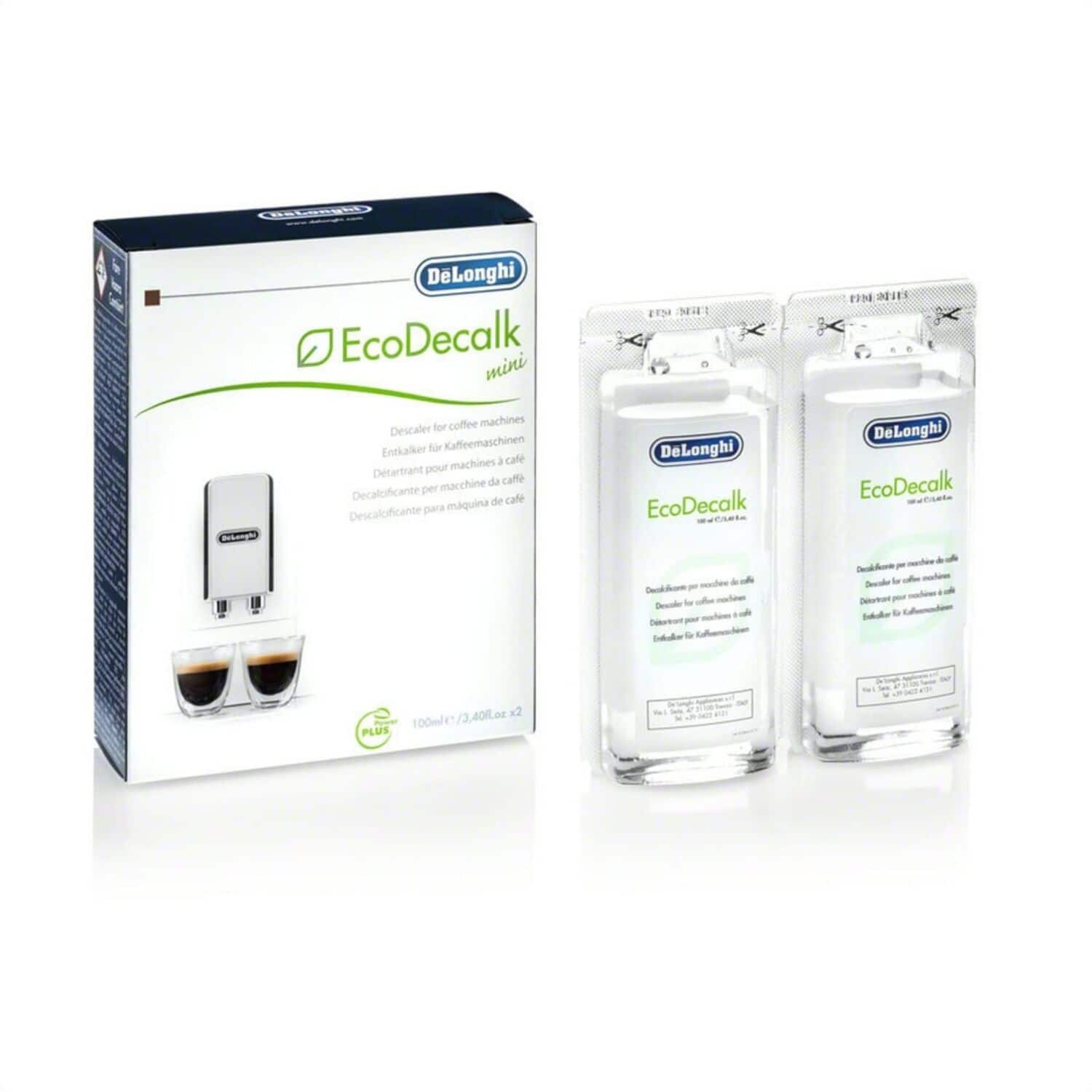 De'Longhi - EcoDecalk Descaler and Water Filter, pack of 2 100mL Bottles - White