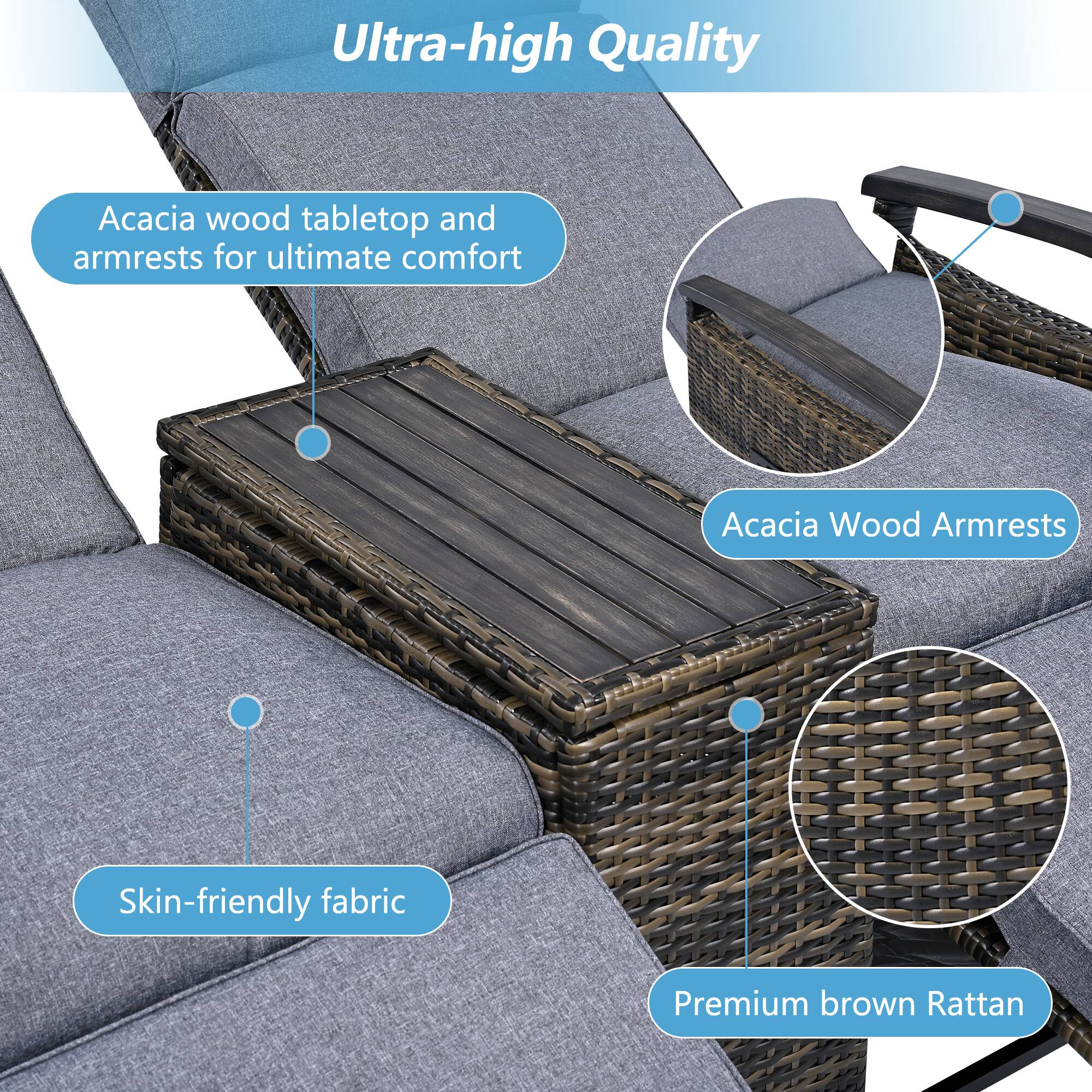 Ultra-high Quality, Acacia wood tabletop and armrests for ultimate comfort, Acacia Wood Armrests, Skin-friendly fabric, Premium brown Rattan