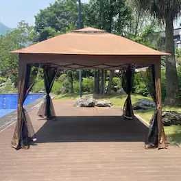 Ecooso - 11x 11Ft Pop Up Gazebo Canopy With Removable Zipper Netting,2-Tier Soft Top Event Tent, 4 Sandbags,Patio,Backyard - Brown