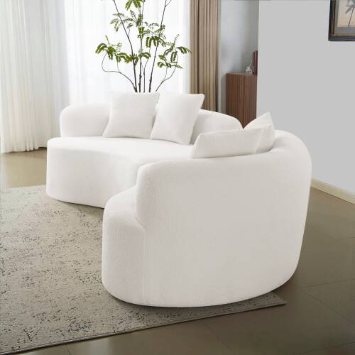 Left. Anysun - Curved 4-Seat Grey Teddy Velvet Sofa - Full Compression Sponge, No Assembly, Compact for Small Spaces & Apartments - White.