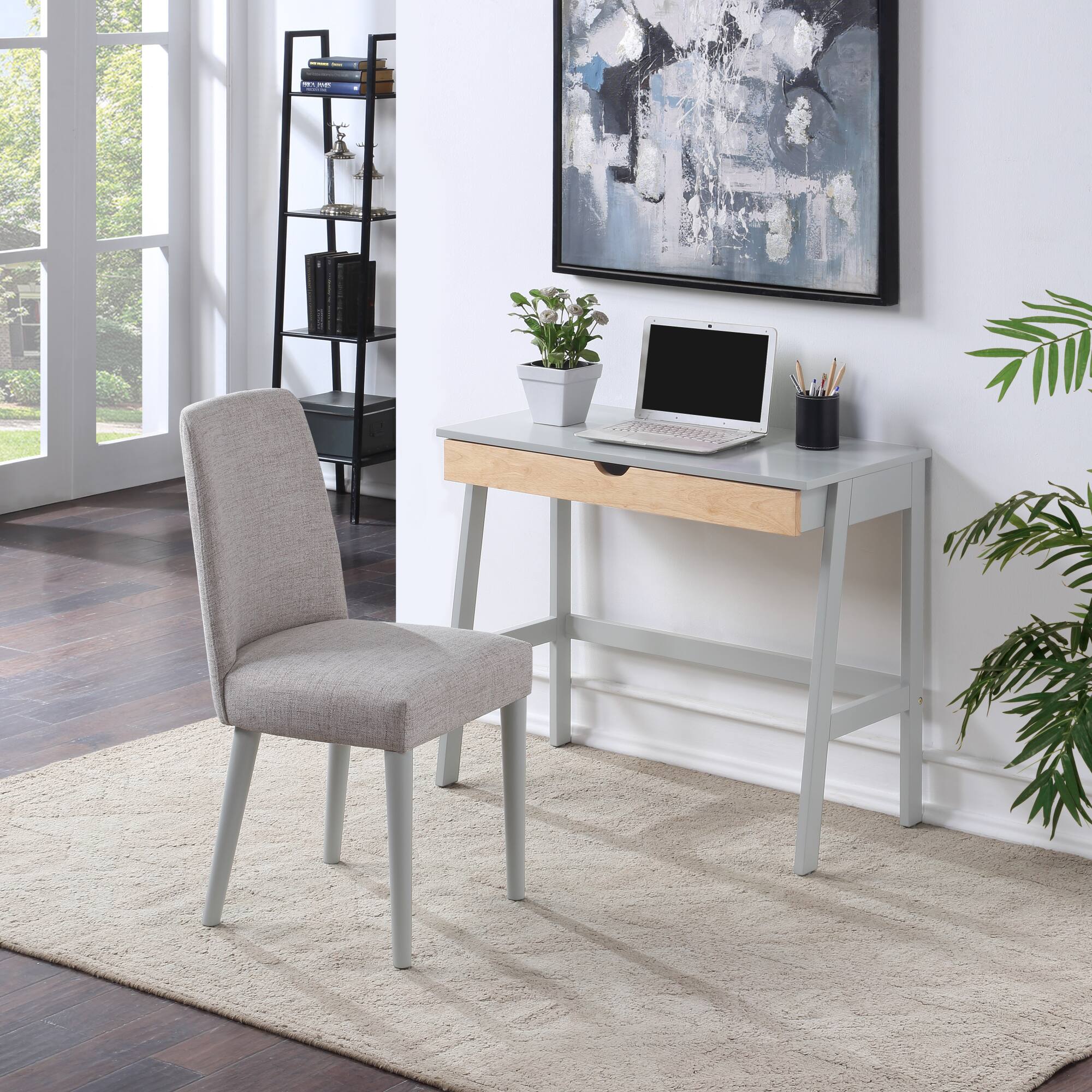 Angle. GOODSILO - Modern Home Office Desk with Spacious Drawer for Study and Remote Work, Solid Wood Construction in Gray Finish - Gray.