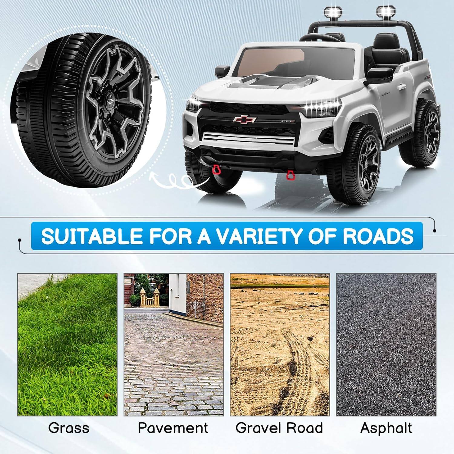 SUITABLE FOR A VARIETY OF ROADS

Grass
Pavement
Gravel Road
Asphalt