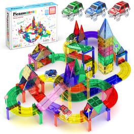 PicassoTiles - PICASSO-TILES Race Track Magnetic Tiles for Kids, 128PCS with 3 Racing Cars, STEM Building Blocks Educational Toy
