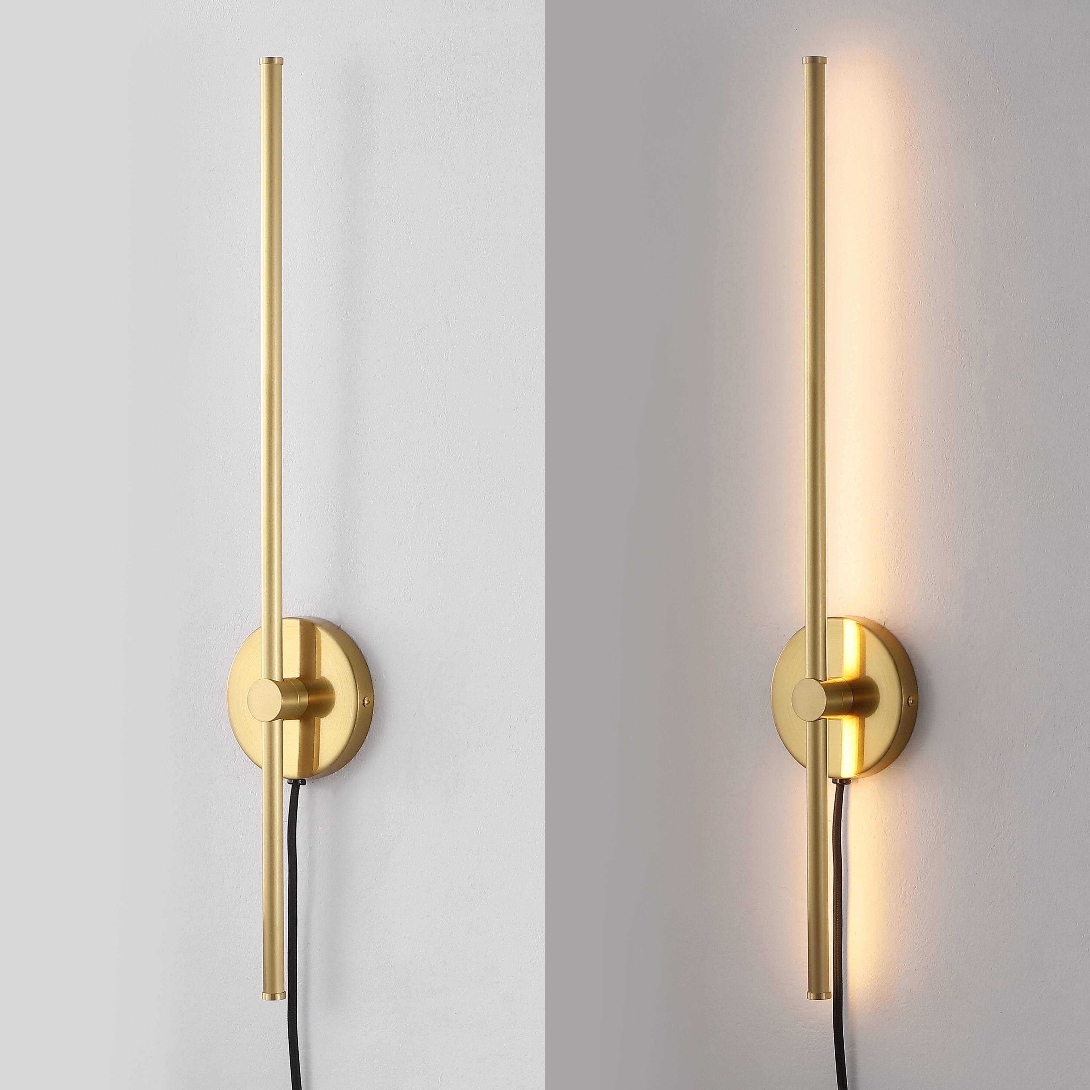 Alt View 4. Jonathan Y - Anton 27.25" 1-Light Modern Minimalist Iron Adjustable Bar Integrated LED Plug-In Sconce, Brass Gold - Brass Gold.