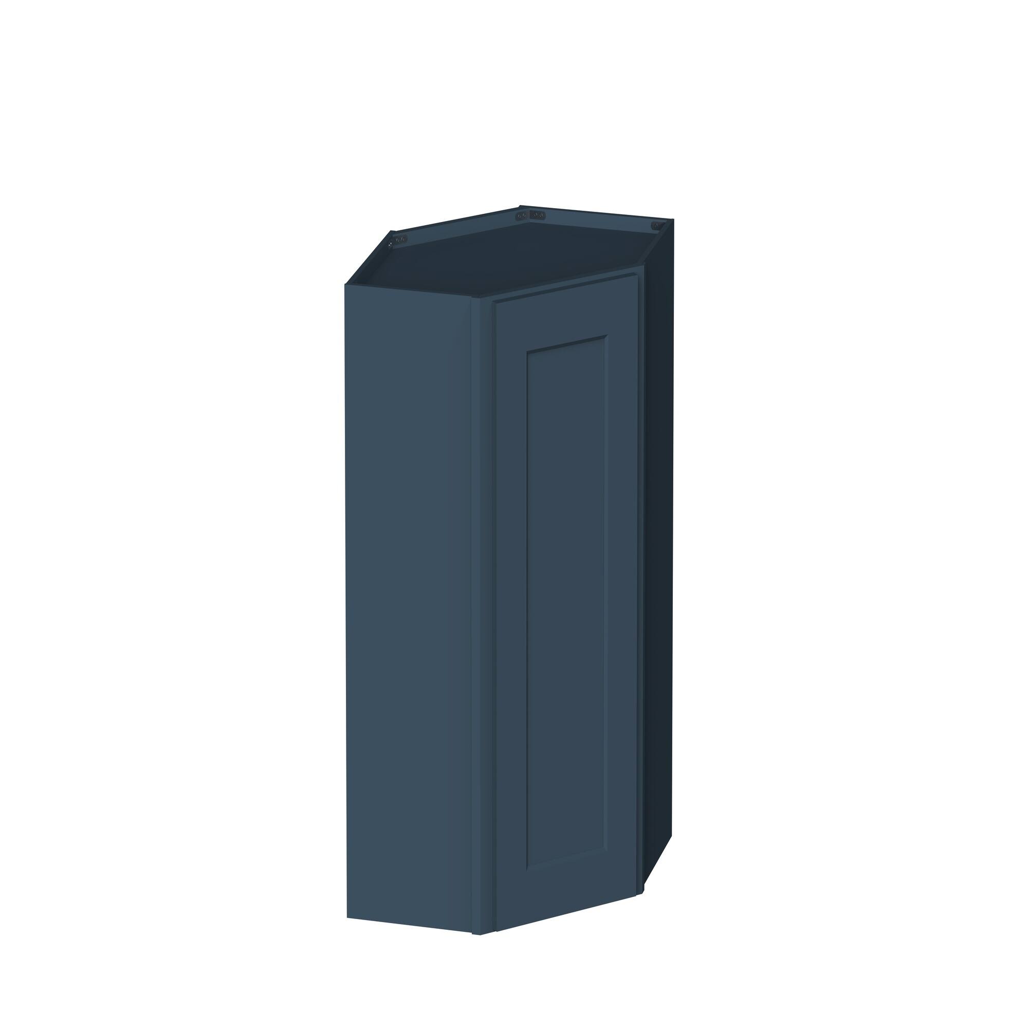 Angle. Boyel Living - 24-in W x 36-in H x 12-in D Shaker RTA Kitchen Diagonal Corner Wall Cabinet with Soft-Close - Charcoal Blue.