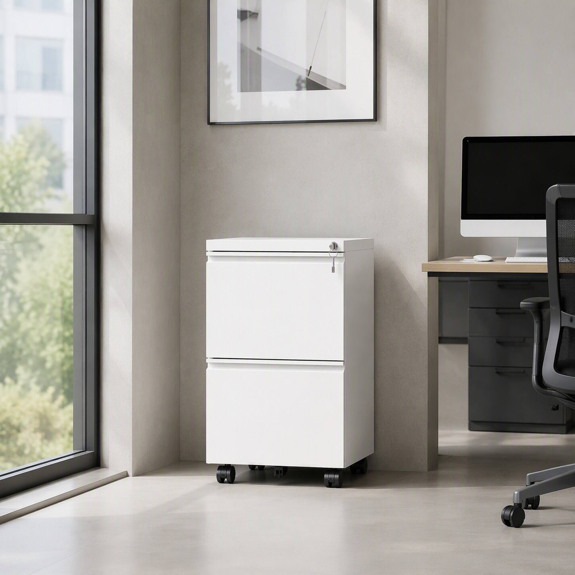Angle. RYHNUYNE - 2 Drawer Metal  Mobile File Cabinet Rolling File Cabinet with Lock for   Home Office.